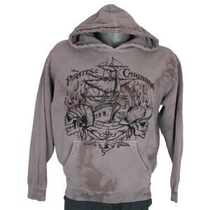 Vintage Y2K Disney Pirates of the Caribbean Velour Print Hoodie Sweatshirt